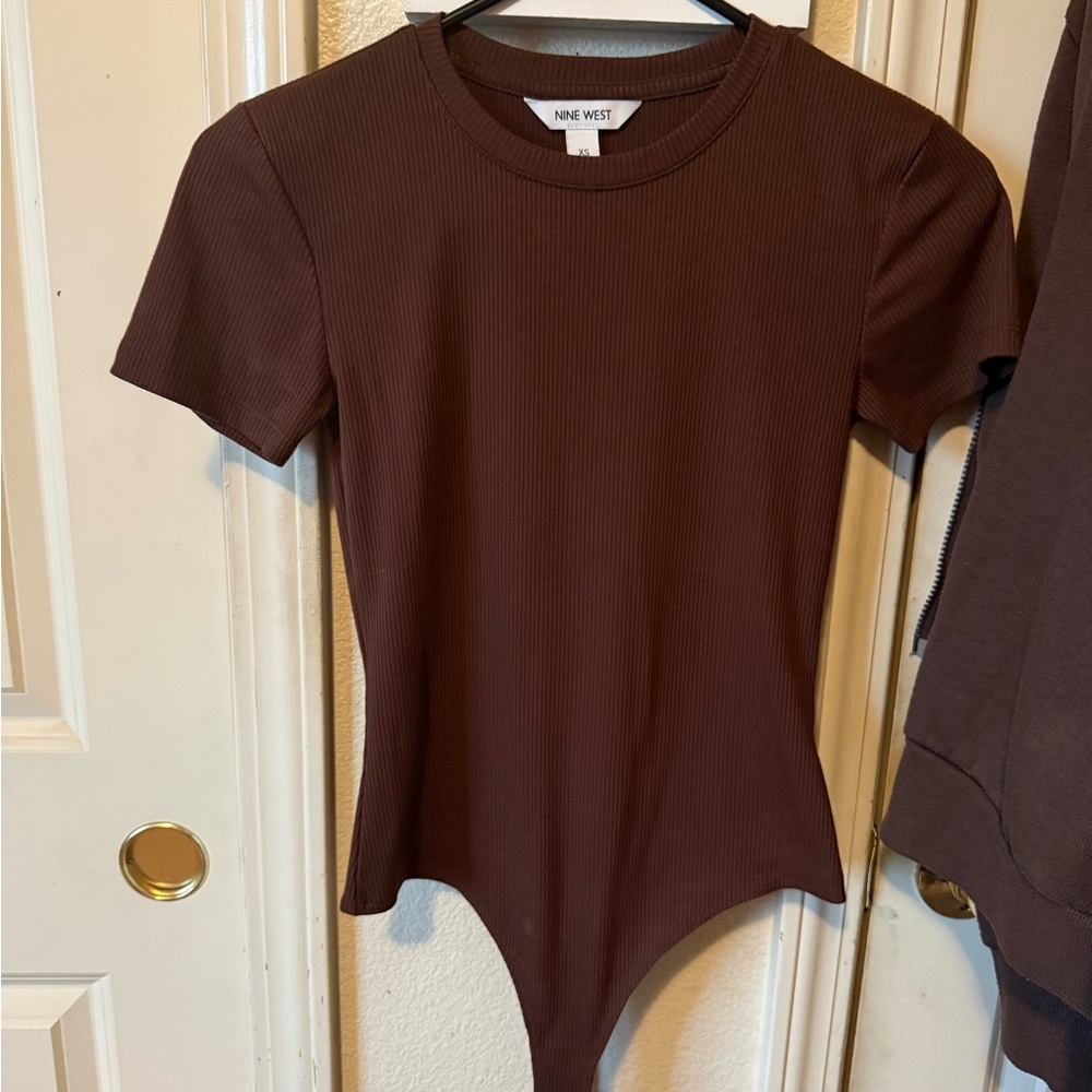 Nine West Chocolate Ribbed Bodysuit
